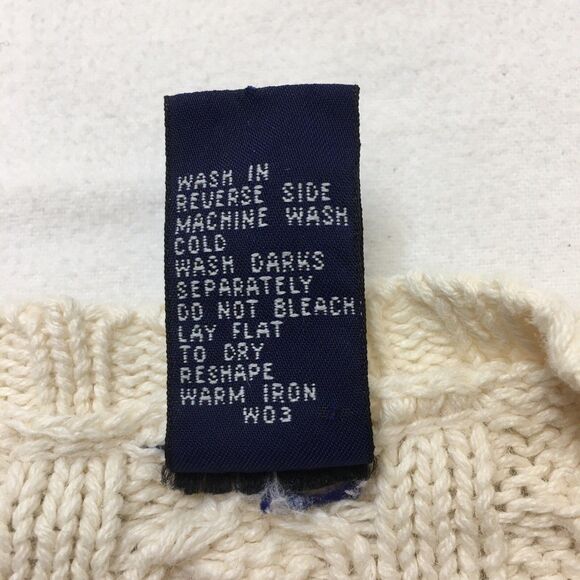 Vintage GAP Sweater Men's L Ivory Cable Knit V Neck Heavy Boxy Hong Kong Aran - Picture 9 of 16